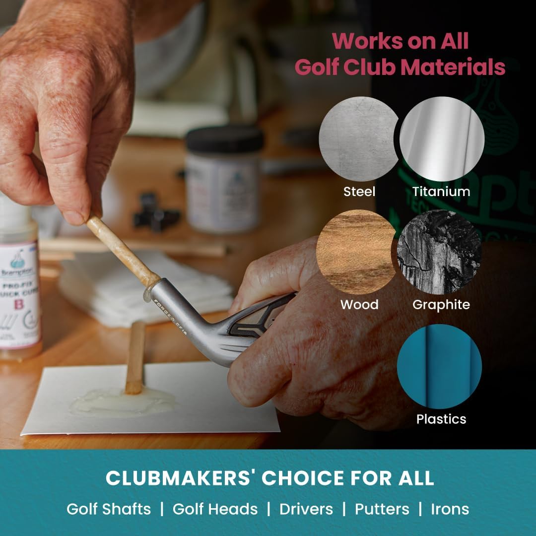 Brampton PRO-FIX Quick Cure Golf Epoxy, 5-Min Work Life, 1 Hour Full Cure, Extra Strength, Impact Resistant, 2-Part Epoxy Glue Kit for Golf Clubs, Shafts, Heads, Drivers, Putters, Easy 1:1 Mix