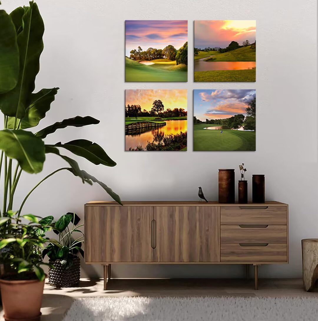 Golf Course Wall Art Pictures Golf Course Poster Canvas Prints USA Golf Artwork Wall Decor for Living Room Bedroom Office Bathroom Home Decorations Framed Ready to Hang (16''W x 16''H x 4)
