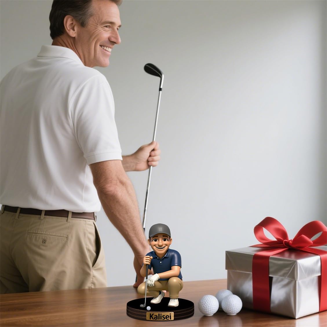 Personalized Golf Photo Cartoon Desktop Decor Custom 2D Golfer Portrait Figurine Plaque with Name Golf Lover Acrylic Sculpture Desk Sign Ornament for Men Women Family Couple Christmas Birthday