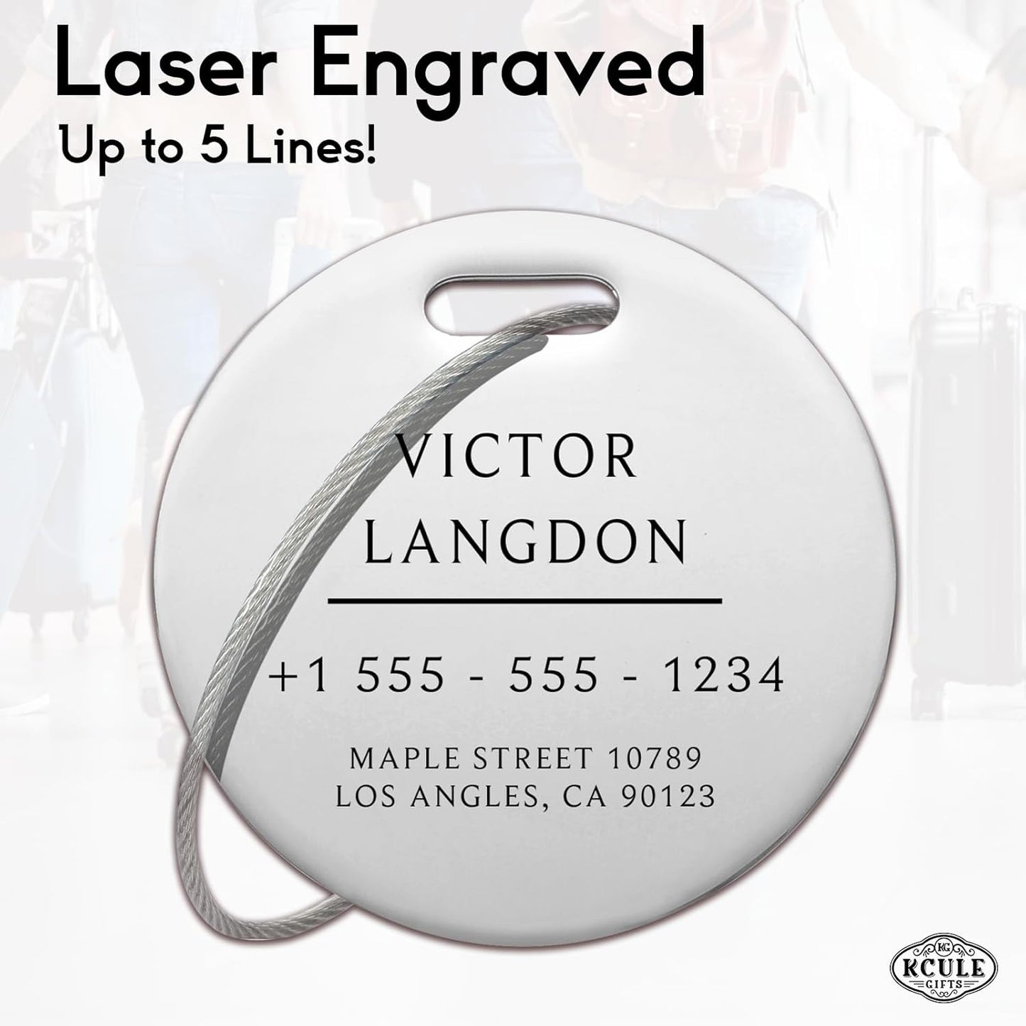 Stainless Luggage Tags for Suitcases: Metal Personalized Luggage Tags and Bags with Customizable Texts (Silver)