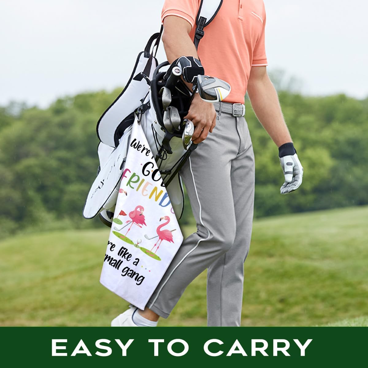 Polyester Cotton Blend Printed Golf Towel, Funny Flamingo Golf Accessory for Men Women, Golf Gift for Fan, Lover Birthday Gift