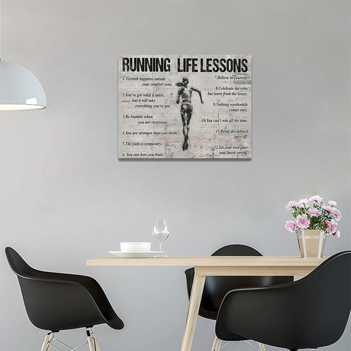 Vintage Running Sports Wall Art Running Life Lessons Wall Decor Running Sign Retro Poster Girl Teenager Room Motivational Decorations Canvas Print Painting Artwork for Bedroom Living Room 16"x12"