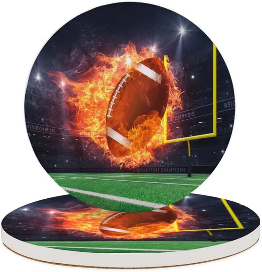 Ceramic Coasters for Drinks with Cork Back, Clean Soccer Display (2) 4 Inch Absorbent Coaster Set 2 Pack, Quick Dry Non-Slip Coaster Mats for Home, Office, Bar