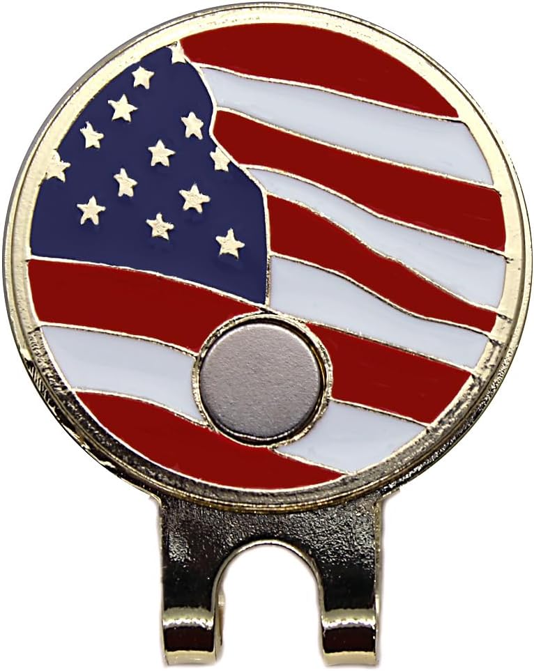 Make Golf Great Again Shaped Golf Ball Marker with USA Flag Magnetic Hat Clip - Patriotic, Fun Gold-Plated Golf Accessory for Avid Golfers