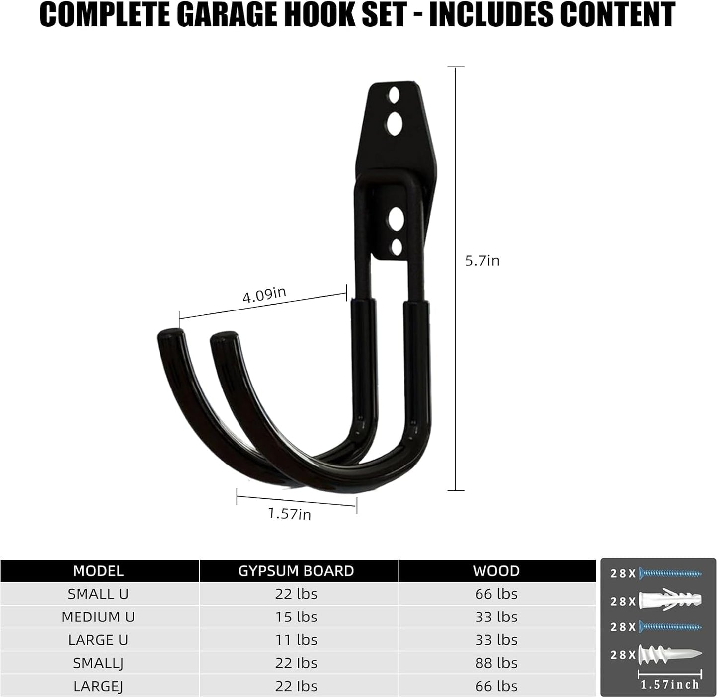 Garage Hooks, 6 Pack Large Round Wall Hooks for Hanging Heavy Duty Ladders, Bikes, Tools Ideal for Garage, Garden, Basement Utility Room Storage (Black)