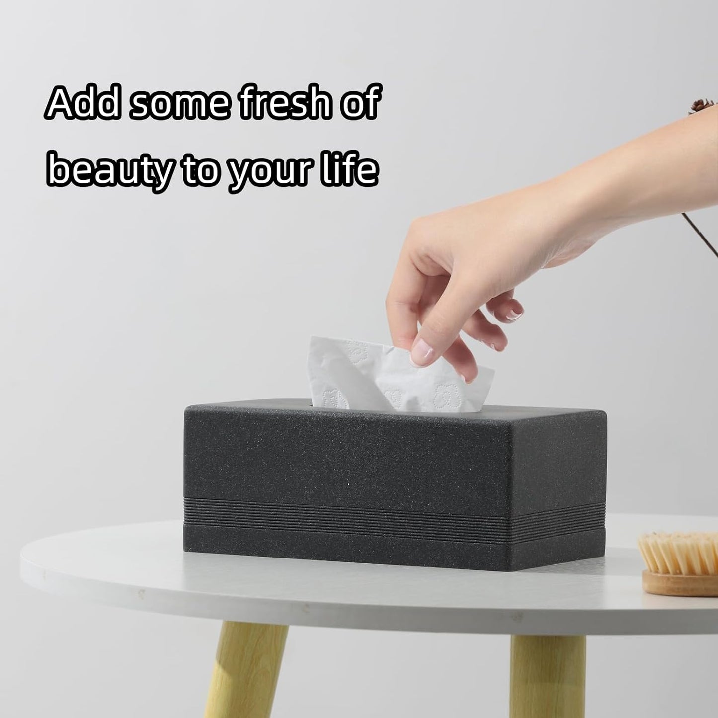 Tissue Box Cover Rectangle, Resin Facial Tissues Holder Covers RectangularToilet Paper Holder Case Dispenser Home Decorative for Bathroom Kitchen Bedroom Living Room Office (Black)