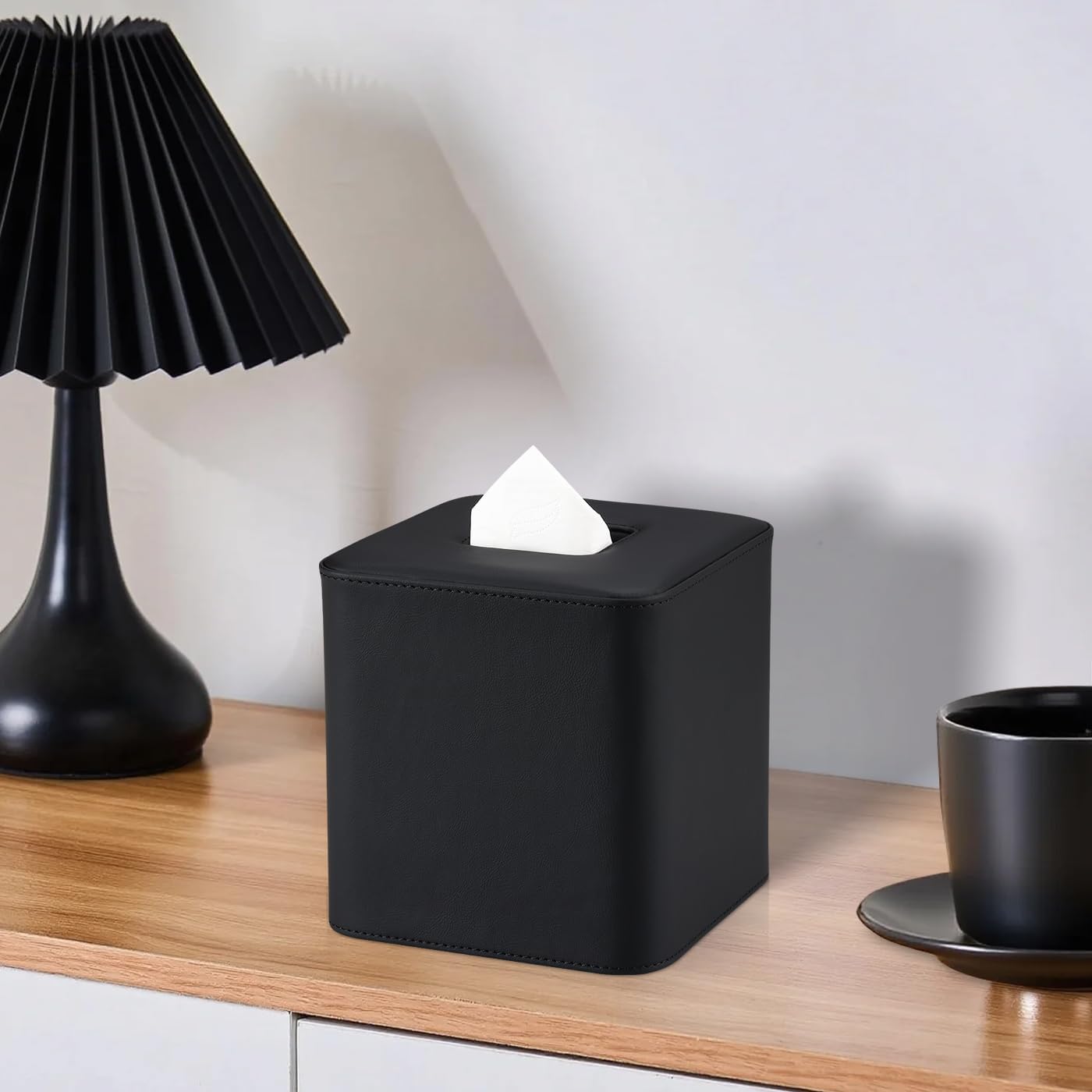 GORESE Leather Tissue Box Cover Square Tissue Box Holder for Kleenexs, Tissue Cover for Cube Box Tissues, Kleenexs Box Holder for Bedroom, Living Room, Bathroom, Black