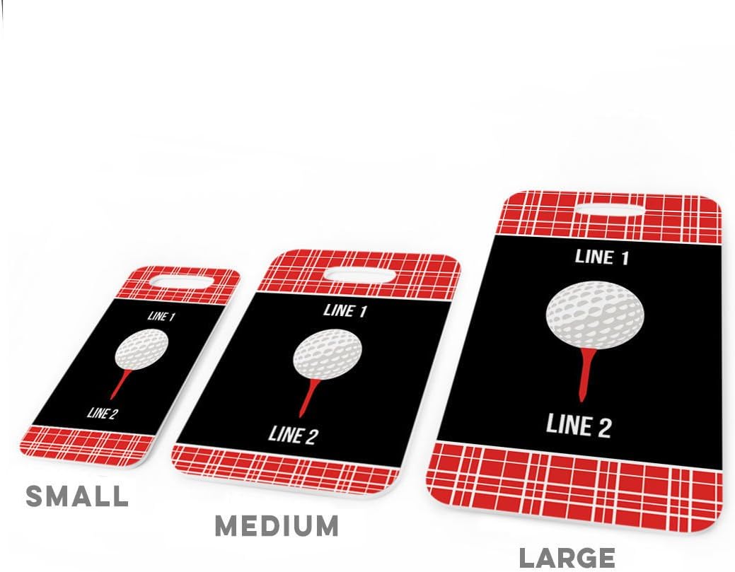 ChalkTalkSPORTS Golf Luggage & Bag Tag | Personalized Team with Golf Ball | Standard Lines on Back | Medium | RED/Black