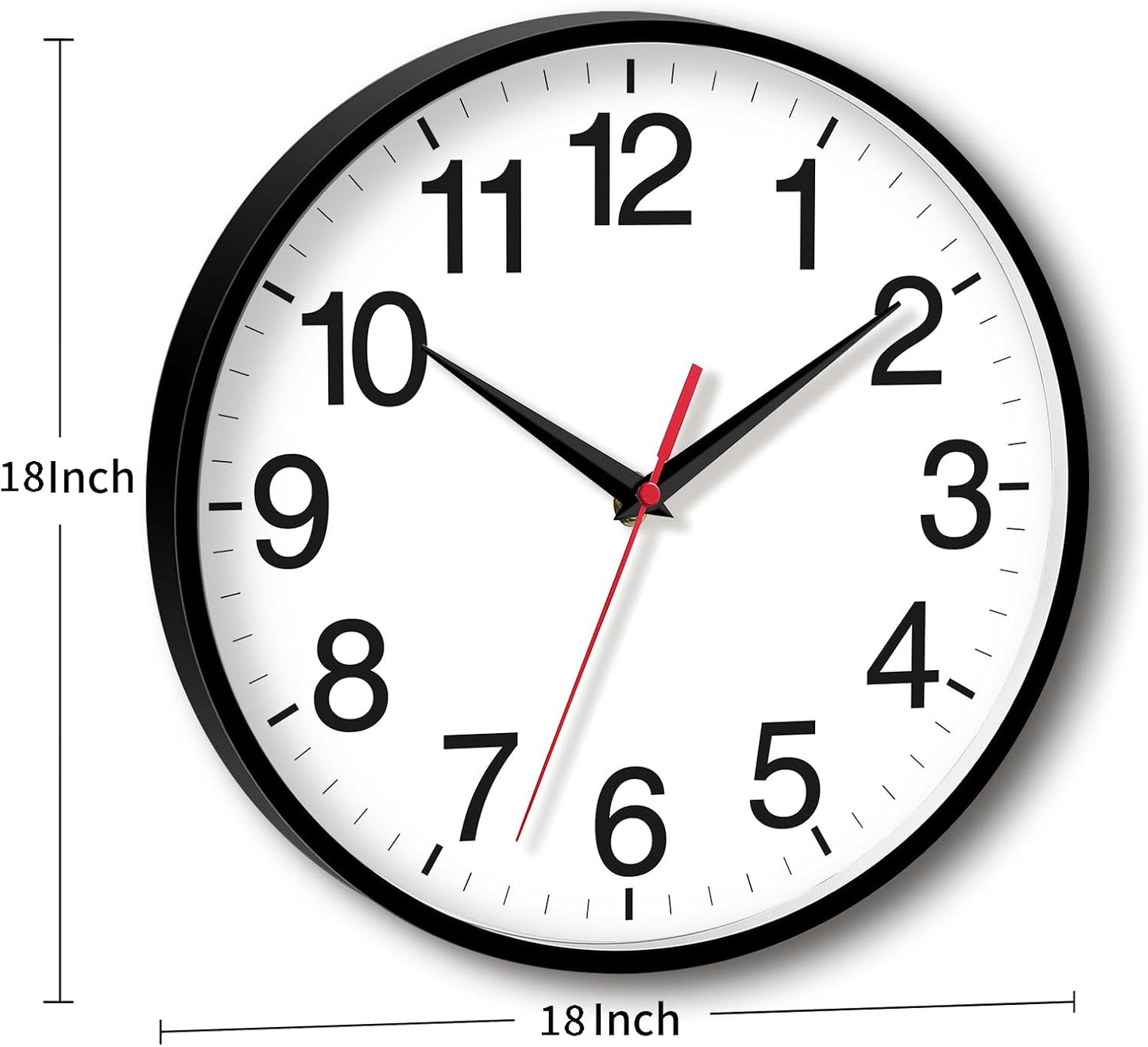 18 Inch Wall Clock, Modern Battery Operated Wall Clocks, Silent Non Ticking Large Analog Clock for Living Room, Office, Home, Bedroom, Kitchen, Bathroom(Black)