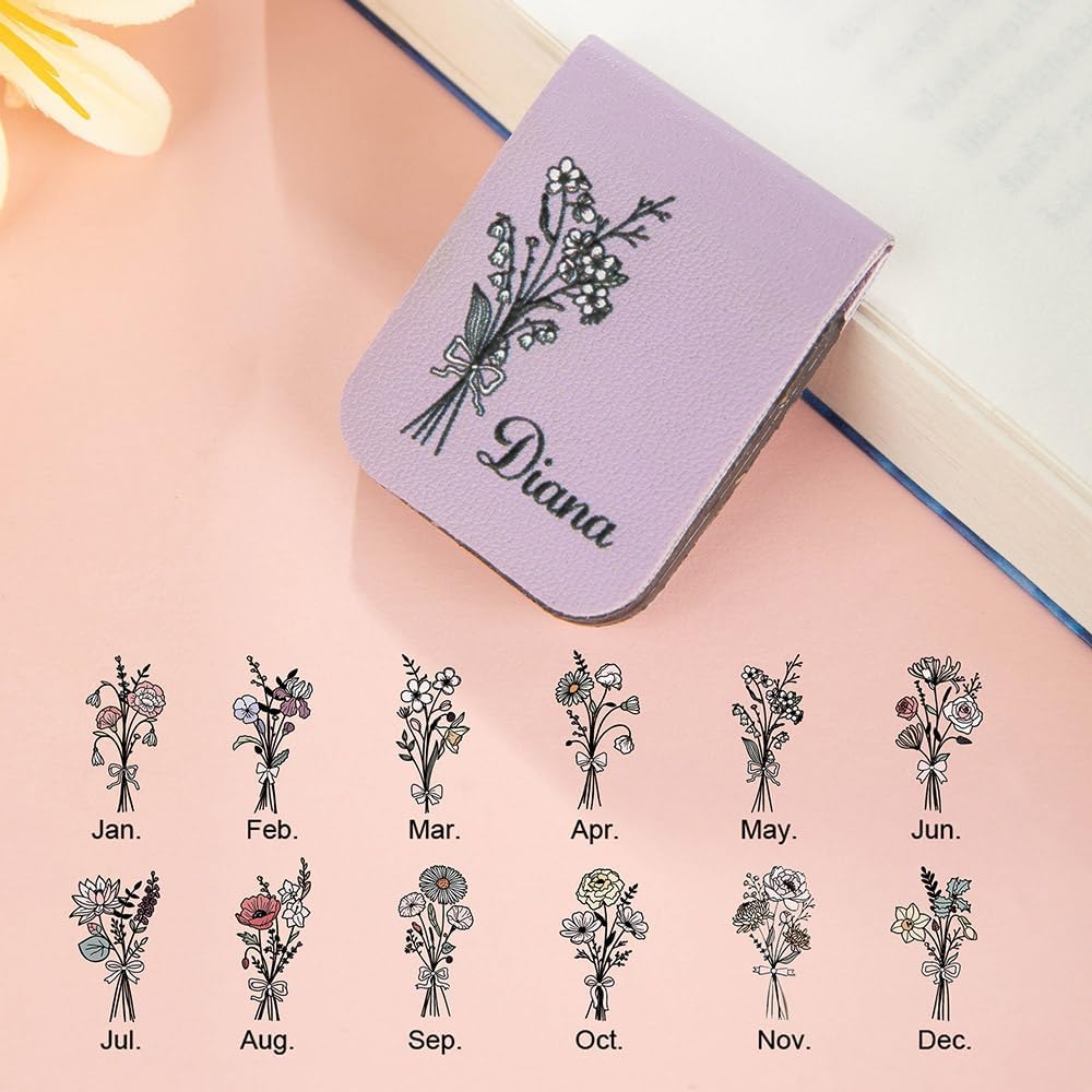 CALLIE Personalized Magnetic Bookmark Clip – Custom Name Reading Gifts for Book Lovers, Birthday Teacher's Day Christmas for Bookworm Gifts (Birth Flower Bouquet)