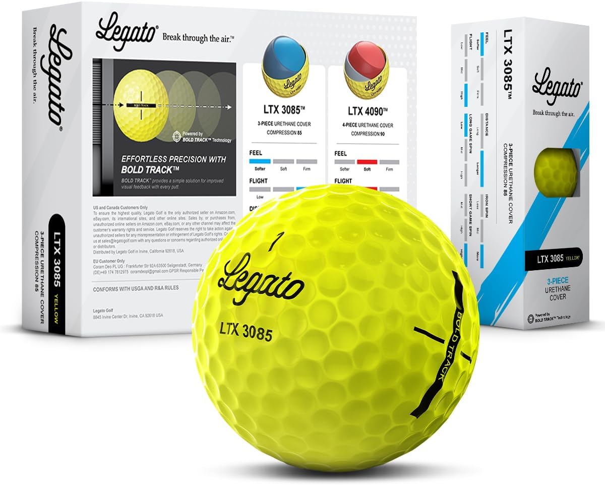 Legato Golf Balls LTX3085 | Maximized Distance with Soft Feel | 3 Piece | Urethane Cover | 85 Compression