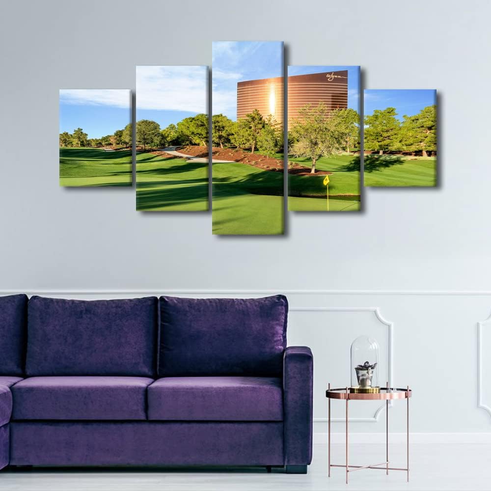 5 Panels Canvas Wall Art Golf Course Nature Landscape Picture Painting Prints Artwork Modern Home Decor Canvas Wall Art for Home and Office Wooden Decoration Framed Ready to Hang - 60"W x 32"H