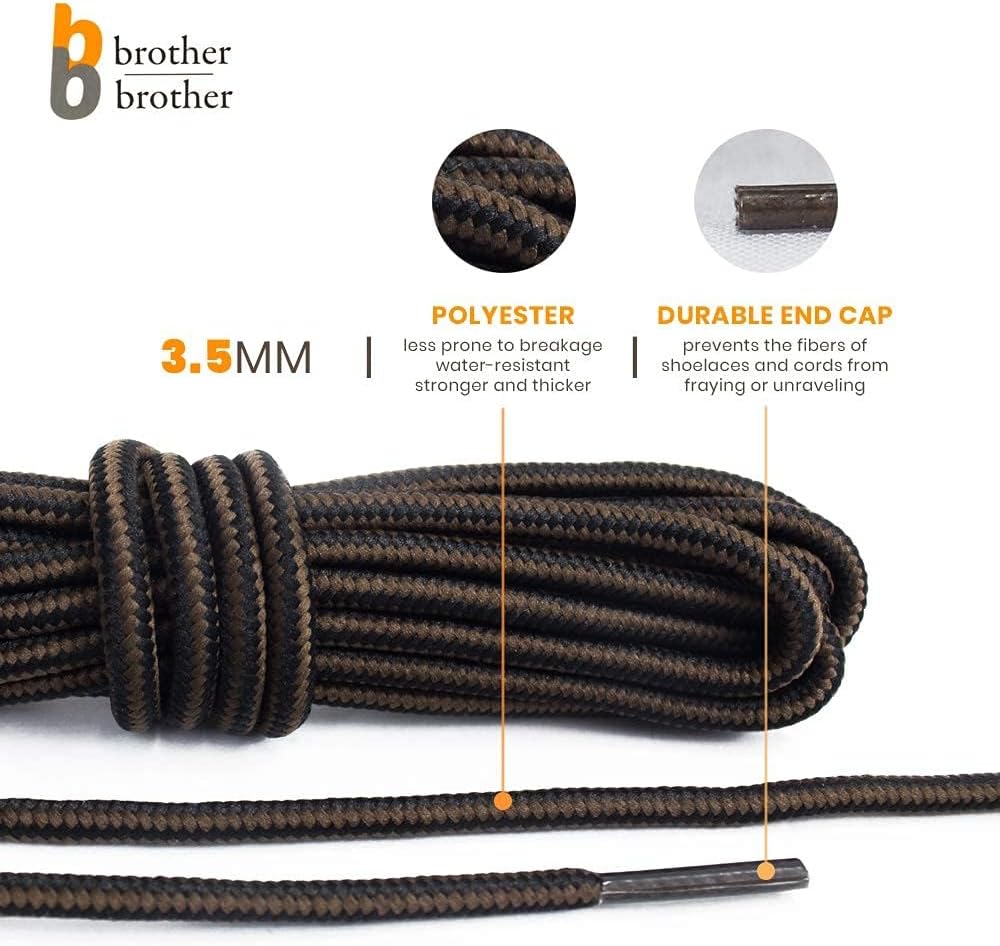 BB BROTHER BROTHER Boot Laces (5 Pairs) of Heavy Duty and Durable Round Shoelaces for Work, Hiking and Walking Boots
