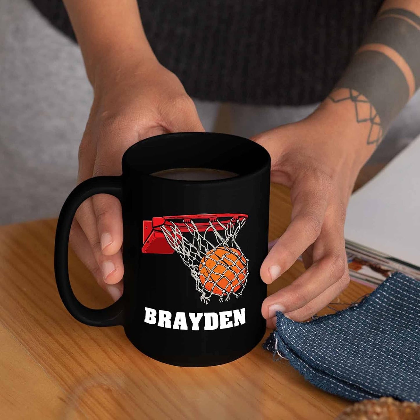 Personalized Black Ceramic Mug 11 Oz, Custom Basketball Coffee Mug, Basketball Player Gift, Pride Mug