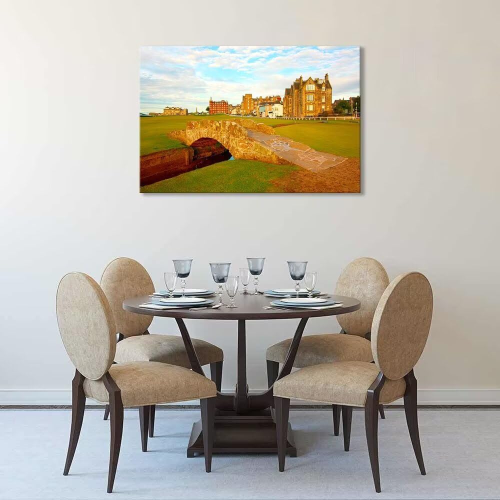 St Andrews Golf Course Wall Art for Living Room Bedroom Home Decorations Golf Course Swilcan Bridge St Andrews Picture Poster Framed Artwork Canvas Prints Ready to Hang(28''H x 44''W)
