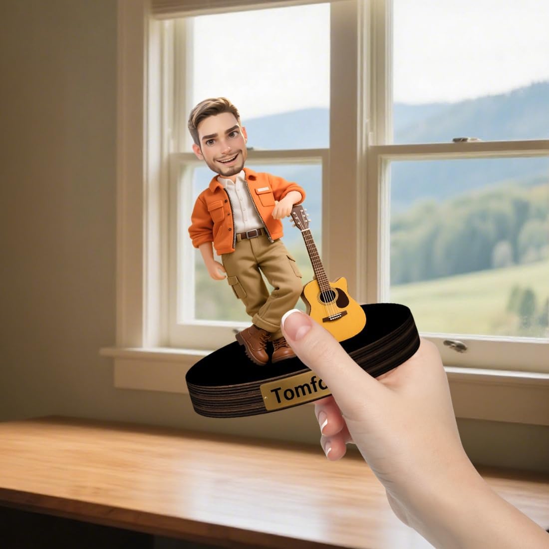 Personalized Guitar Player Figurine Ornament Sign Custom Name Guitar Man Desk Decor Plaque Music Lovers Portrait Office Decor Funny Face Photo Plaque Gift for Christmas Birthday Anniversary