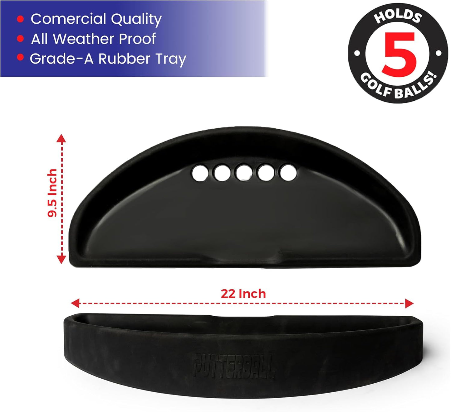 PutterBall Ball Catch Trays – 2 Pack Universal Rubber Trays for Golf Game – Fits Most Putting Game Sets