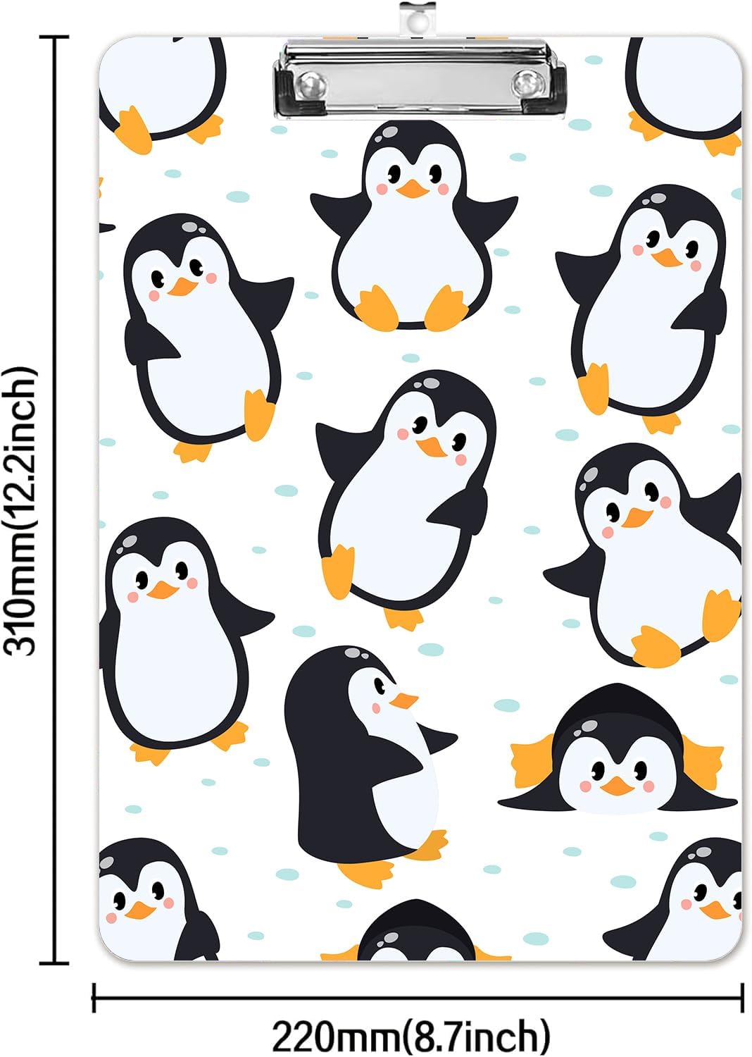 Fashion A4 Clipboard, Standard Letter Size 9" x 12.5", Decorative Wooden Clipboard with Low Profile Metal Clip for Office, School, Teachers, and Students, Cartoon Penguin