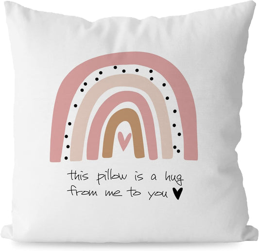 KEUSPI Pink Boho Rainbow This Pillow is a Hug from Me to You Decor Pillowcase Throw Pillow Cover 18x18 Inch,Pink Boho Rainbow Home Decor Decorations Pillow Cover,Gifts for Long Distance Relationship
