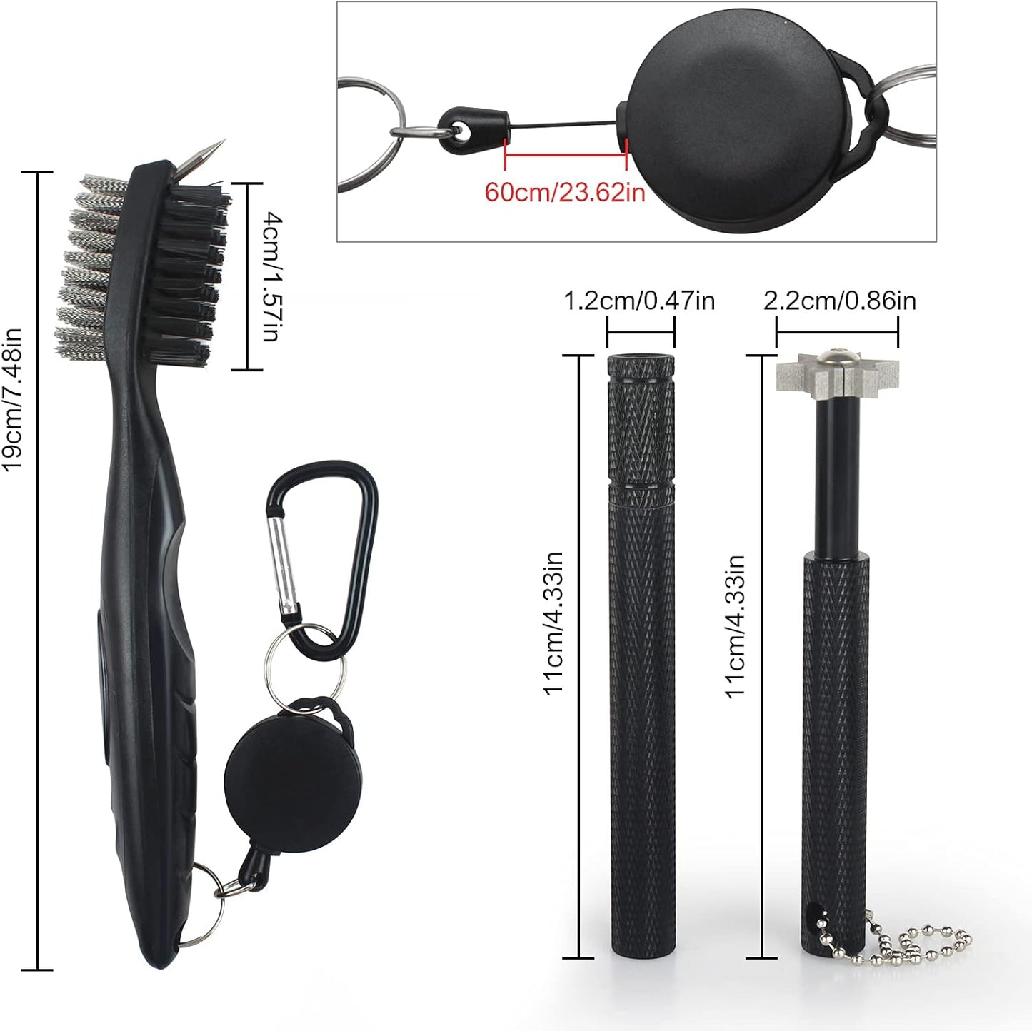 VIPMOON Golf Club Groove Sharpener Tool, Golf Brush and Groove Cleaner with Retractable Zip-line Aluminum Carabiner, Groove Sharpener Golf for Wedge & Irons, U & V-Grooves, Golf Accessories for Men