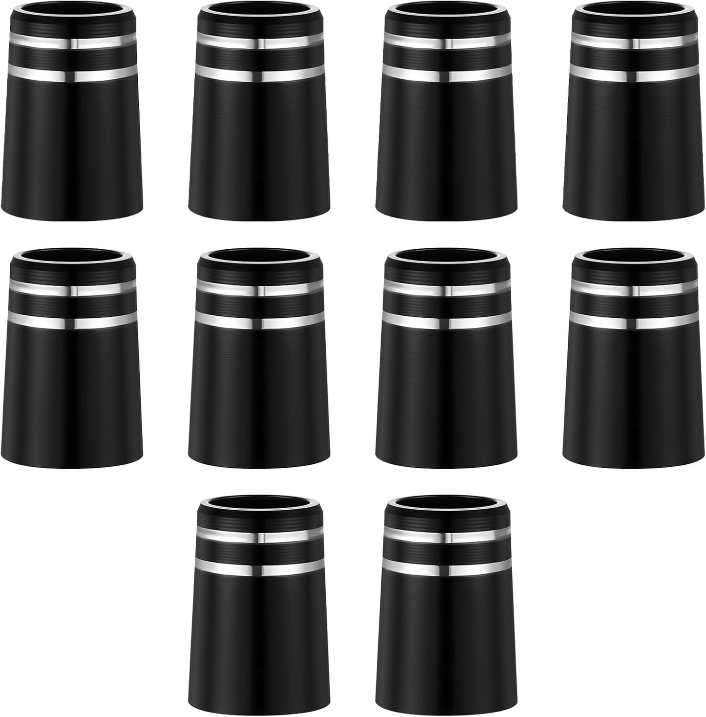10 Pcs .370 Golf Iron Ferrules with Double Silver Ring Black Golf Ferrule for Taper Tip ID:0.370", OD:0.540", Length:0.750"