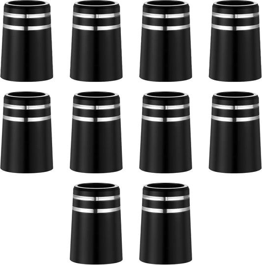 10 Pcs .370 Golf Iron Ferrules with Double Silver Ring Black Golf Ferrule for Taper Tip ID:0.370", OD:0.540", Length:0.750"