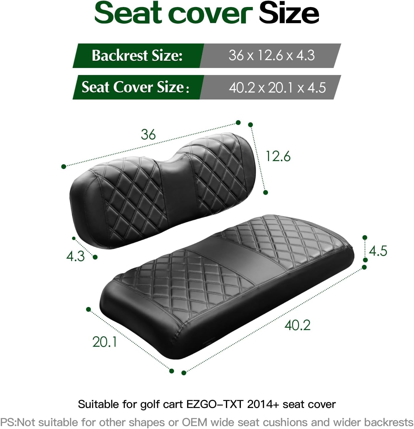 NOKINS Golf Cart ET Diamond Seat Cover for EZGO Freedom TXT/T48 2014+ Golf Carts, No Stapler Required, Golf Cart Vinyl Replacement Seat Cover Black Stitching