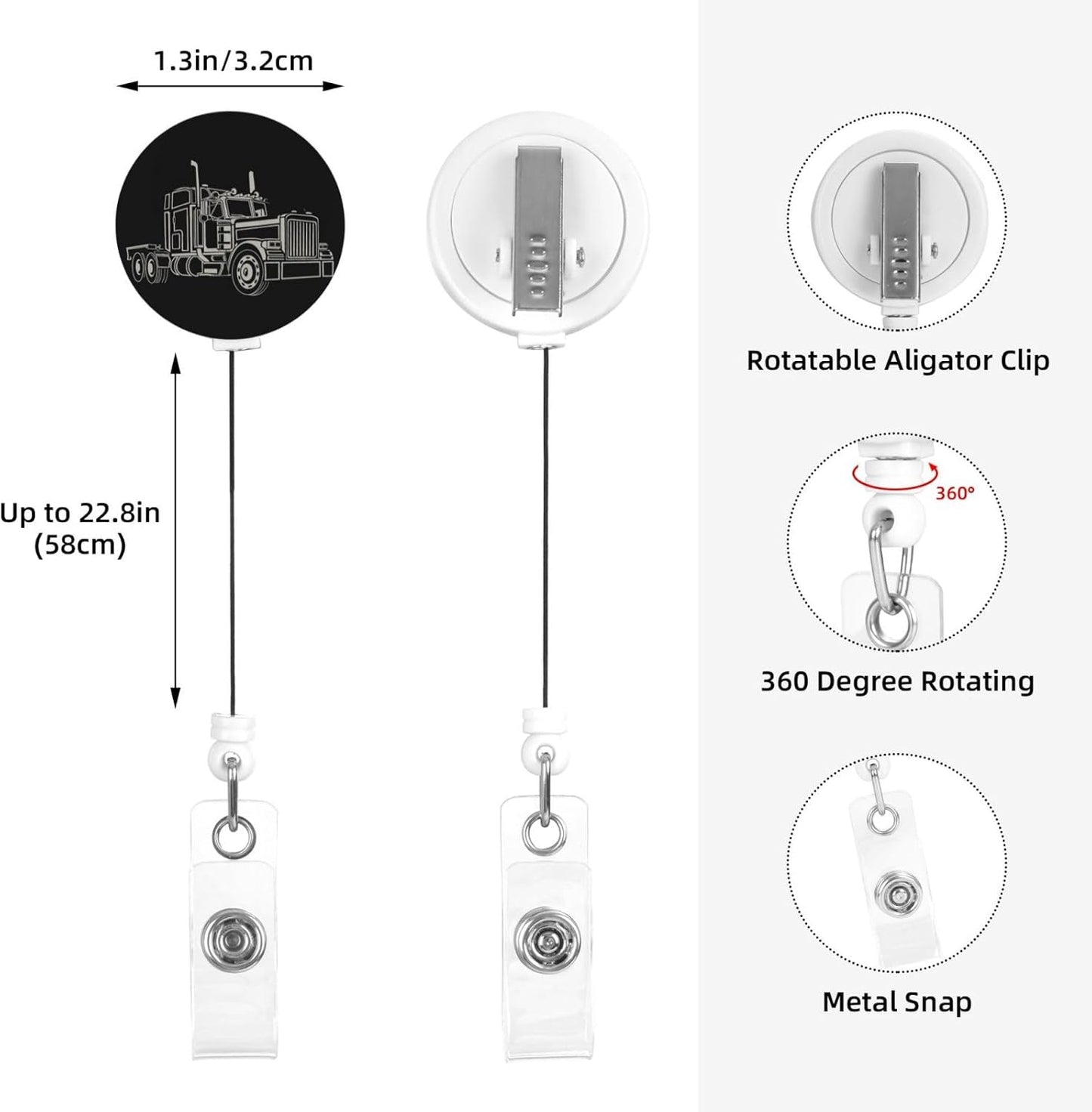 Truck Trucker Badge Reels Retractable Badge Holder with Clip for Id Name Tag Office Worker Student Teacher Nurse Doctor