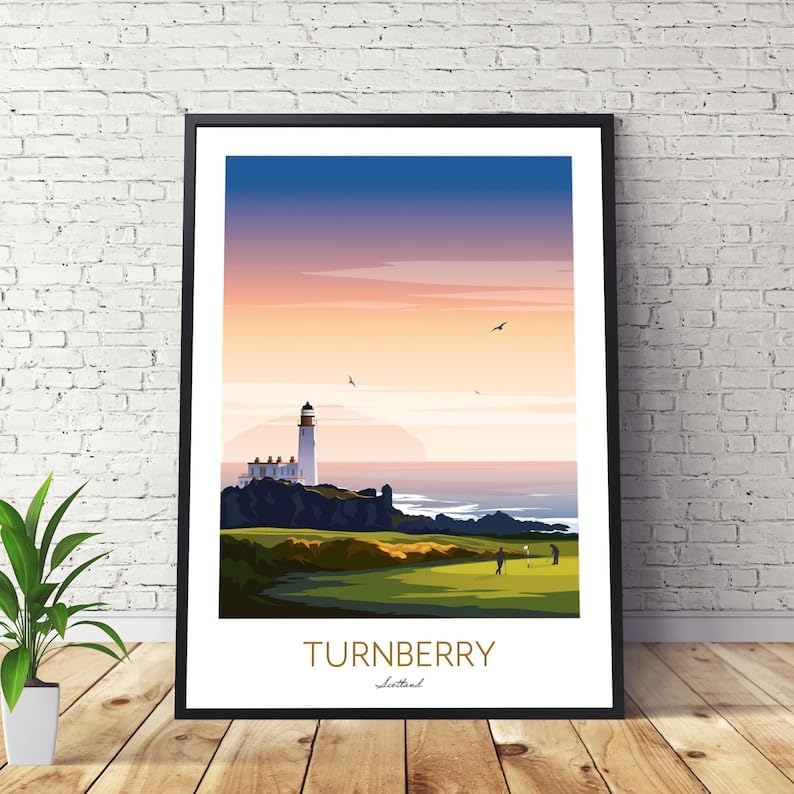 Turnberry Golf Print – Scotland; Turnberry Golf Poster; Scotland Golf Print; Lighthouse Golf Art; Vintage Golf Poster; Turnberry Wall Décor (Unframed) (24x36)