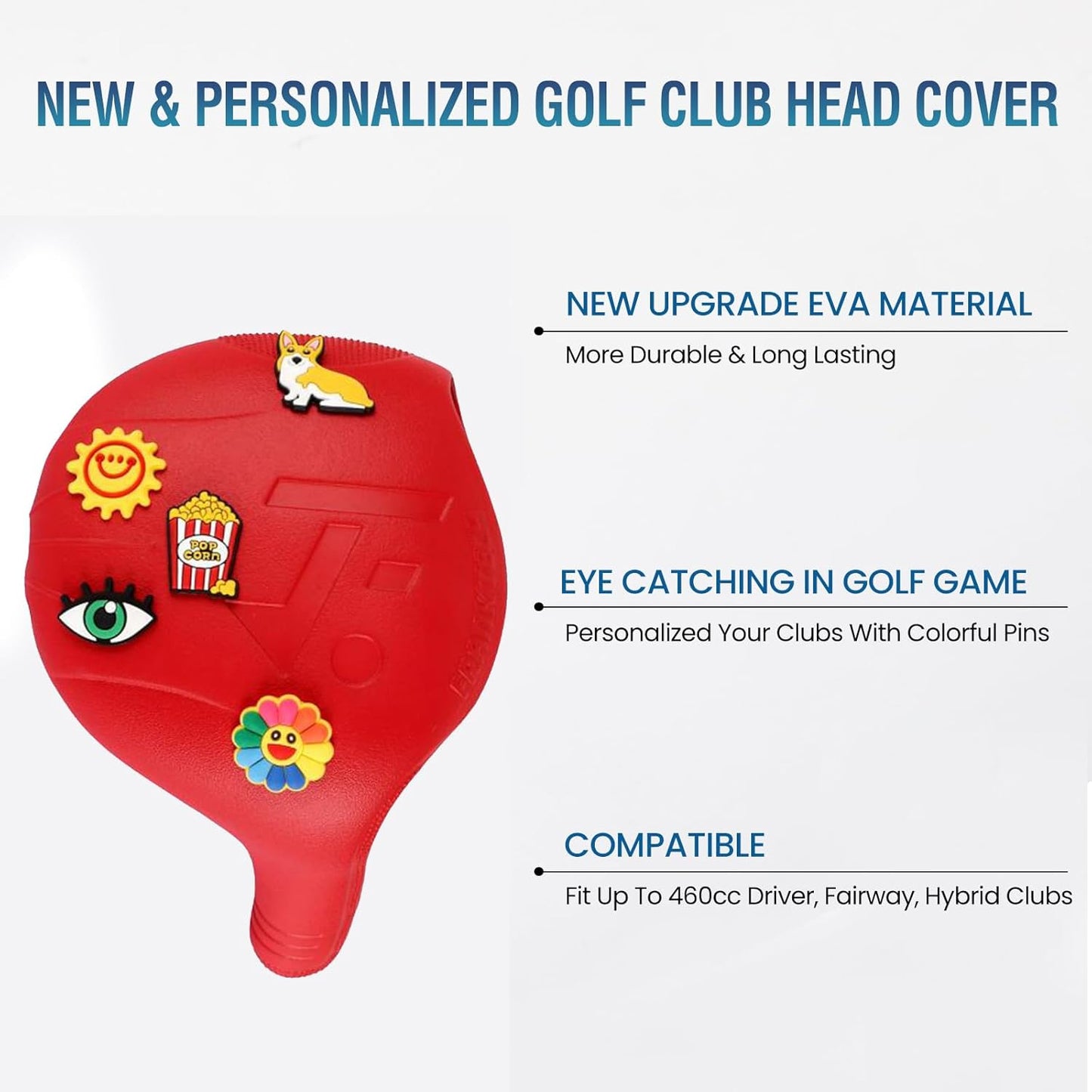 Golf Head Covers, EVA Plastic Golf Club Covers for Driver Fairway Woods Hybrid, Driver Headcover with Pins, Fit All Right-Handed Golf Clubs, Easy On Off, Washable