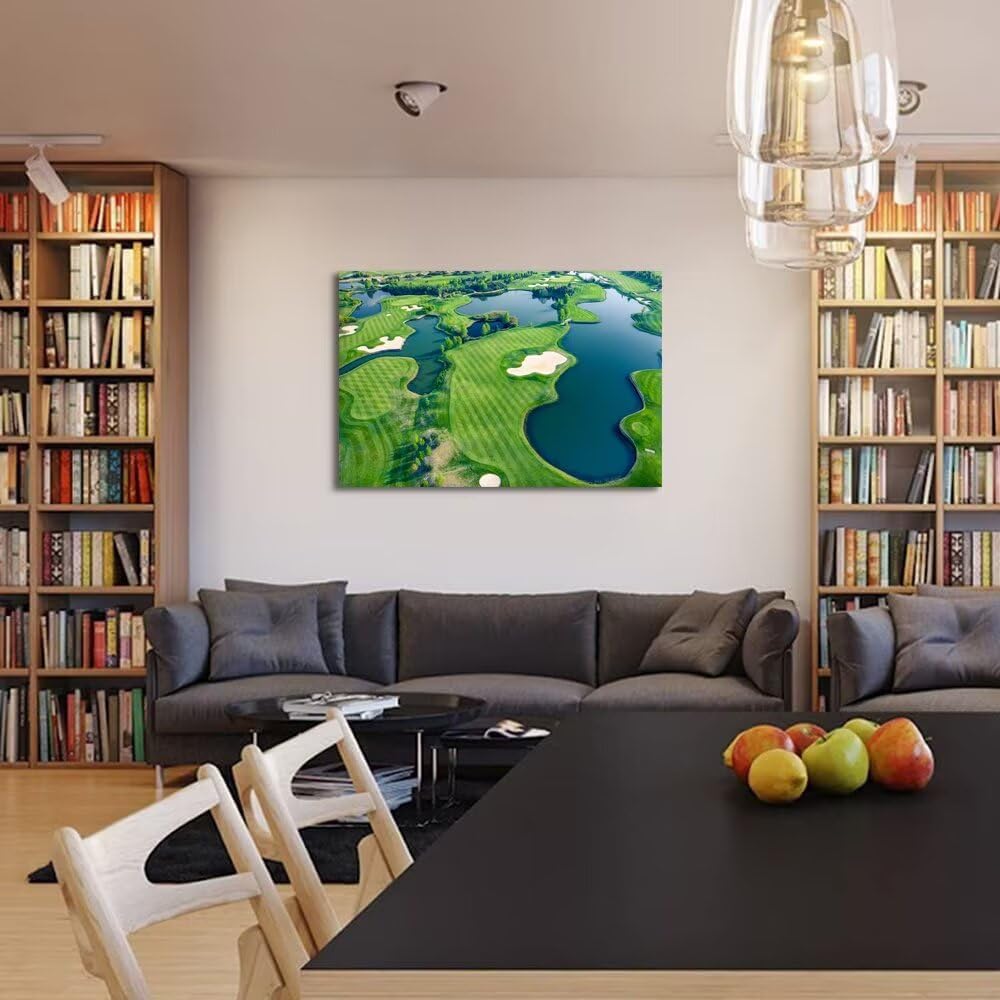 Golf Wall Art for Office Golf Course Picture Poster Canvas Prints Golf Course Picture Wall Decor for Living Room Bedroom Bathroom Home Decorations Framed Artwork Ready to Hang(12''H x 16''W)
