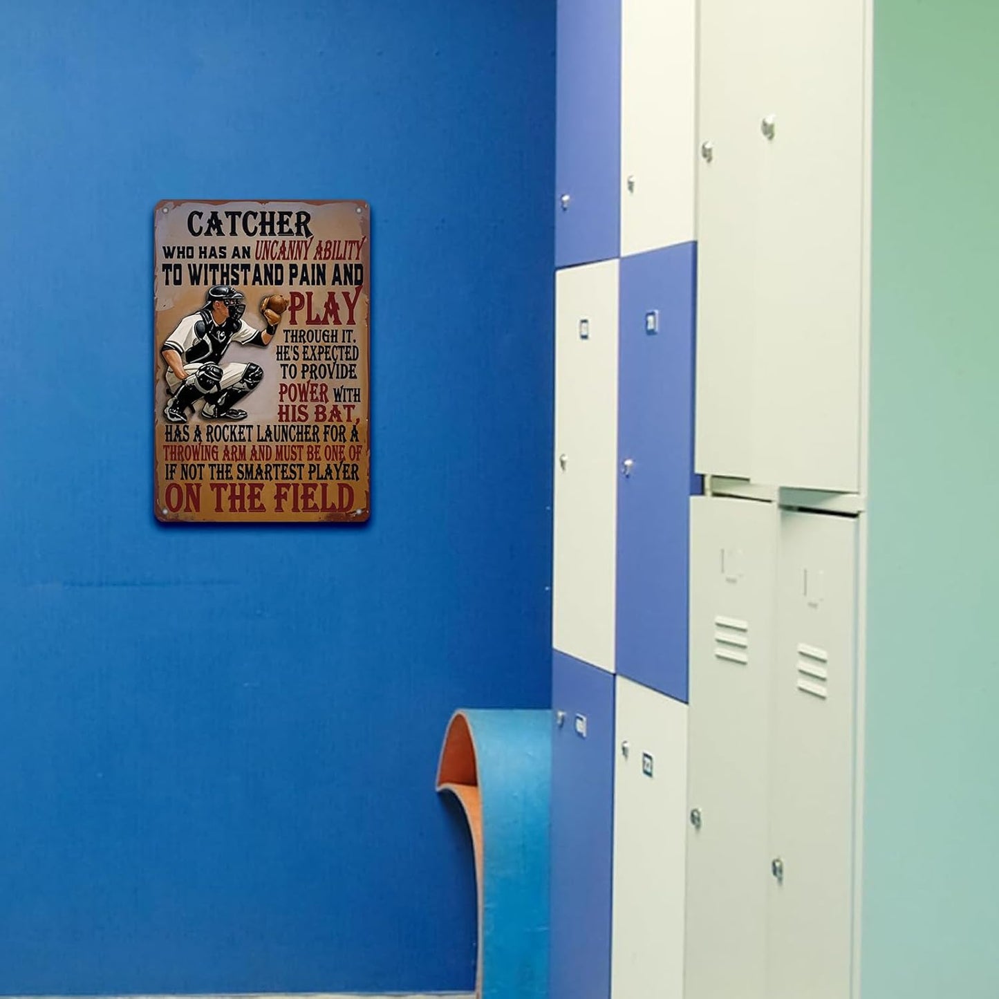 Baseball Catcher Metal Tin Sign Baseball Catcher Funny Sign Home Kitchen Wall Decor 8x12 Inch Funny Plaque