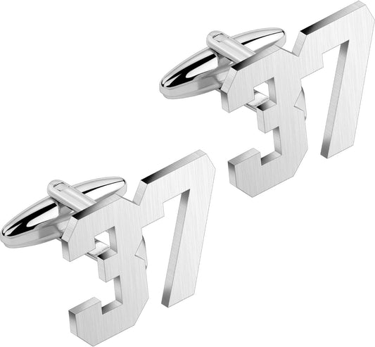 AMITER Mens Cufflinks with Number, Classic Silver Personalized Cuff Links for Men, Sport’s Day Casual or Formal Shirts