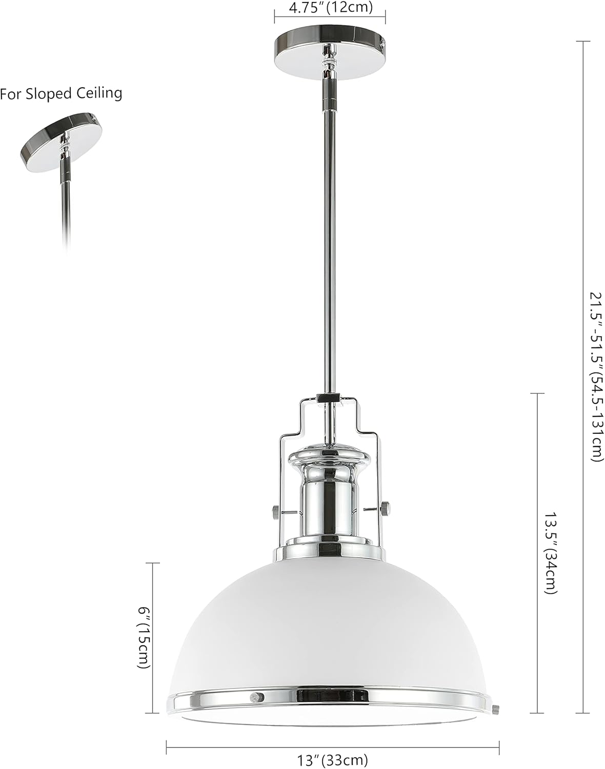 JONATHAN Y JYL9536C Homer 13" 1-Light Modern Industrial Iron LED Dome Pendant Classic, Cottage, Farmhouse Bedroom Living Room, Chrome/White