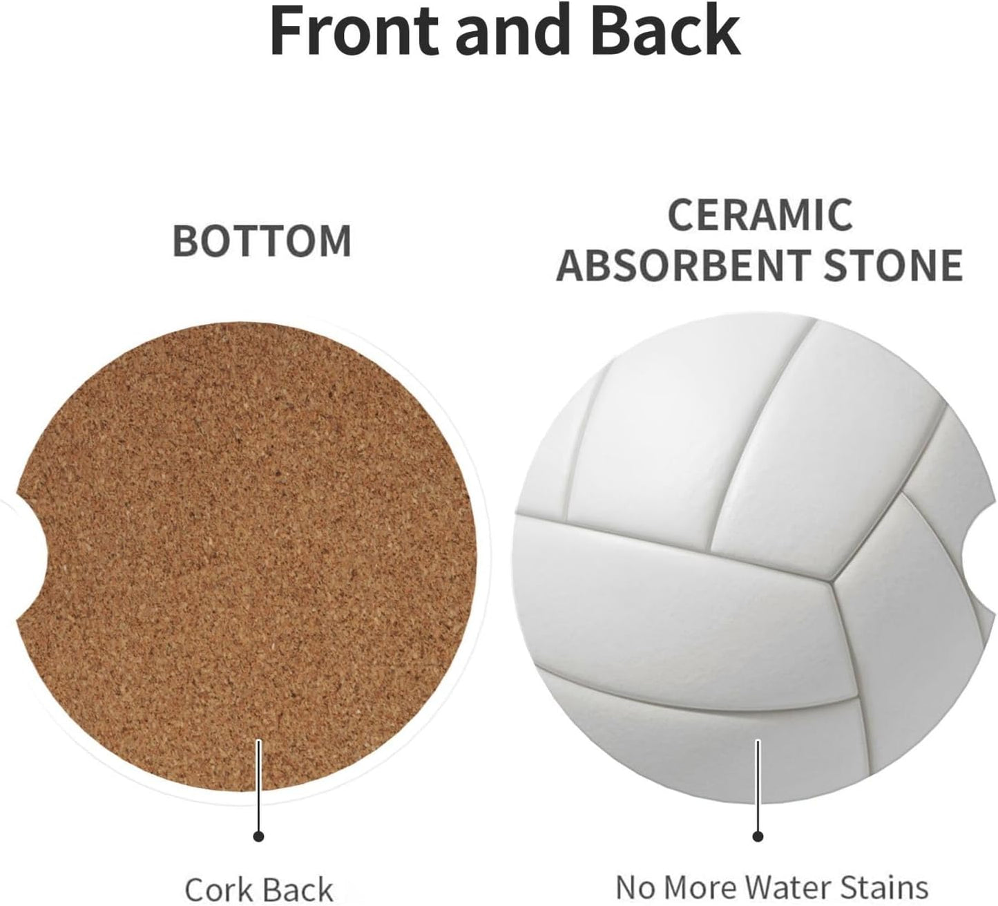 Car Cup Holder Coasters, Volleyball Car Coasters for Cup Holder Drinks, 2 Pack Ceramic Cute Auto Interior Accessories for Women Men