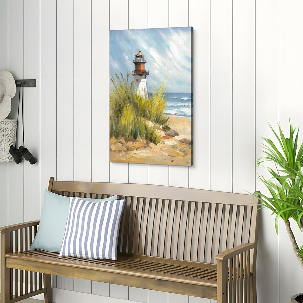 coastal wall art lighthouse pictures: beach wall decor coastal artwork nautical ocean print in beach canvas painting for bedroom 36" x 24"