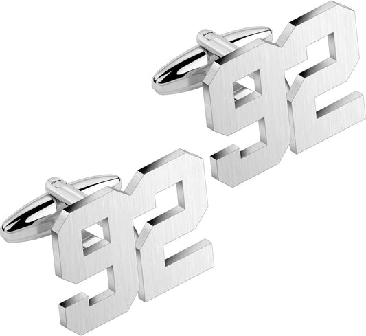 AMITER Mens Cufflinks with Number, Classic Silver Personalized Cuff Links for Men, Sport’s Day Casual or Formal Shirts