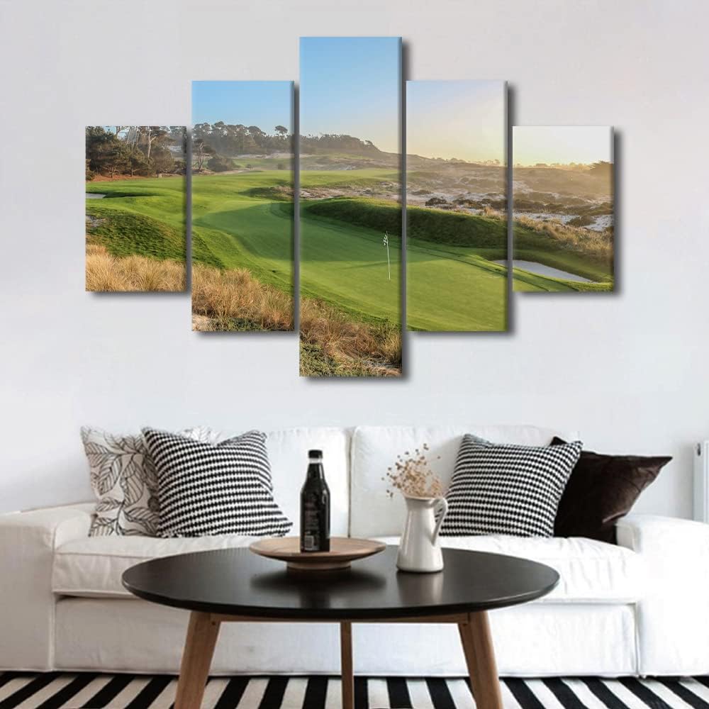 5 Piece American Golf Course Wall Art Gallery Wrap Golf Course Poster Canvas Wall Art Prints Course Scenery Modern Home Decor Artwork for Living Room Bedroom Office Framed Ready to Hang - 60"W x 40"H