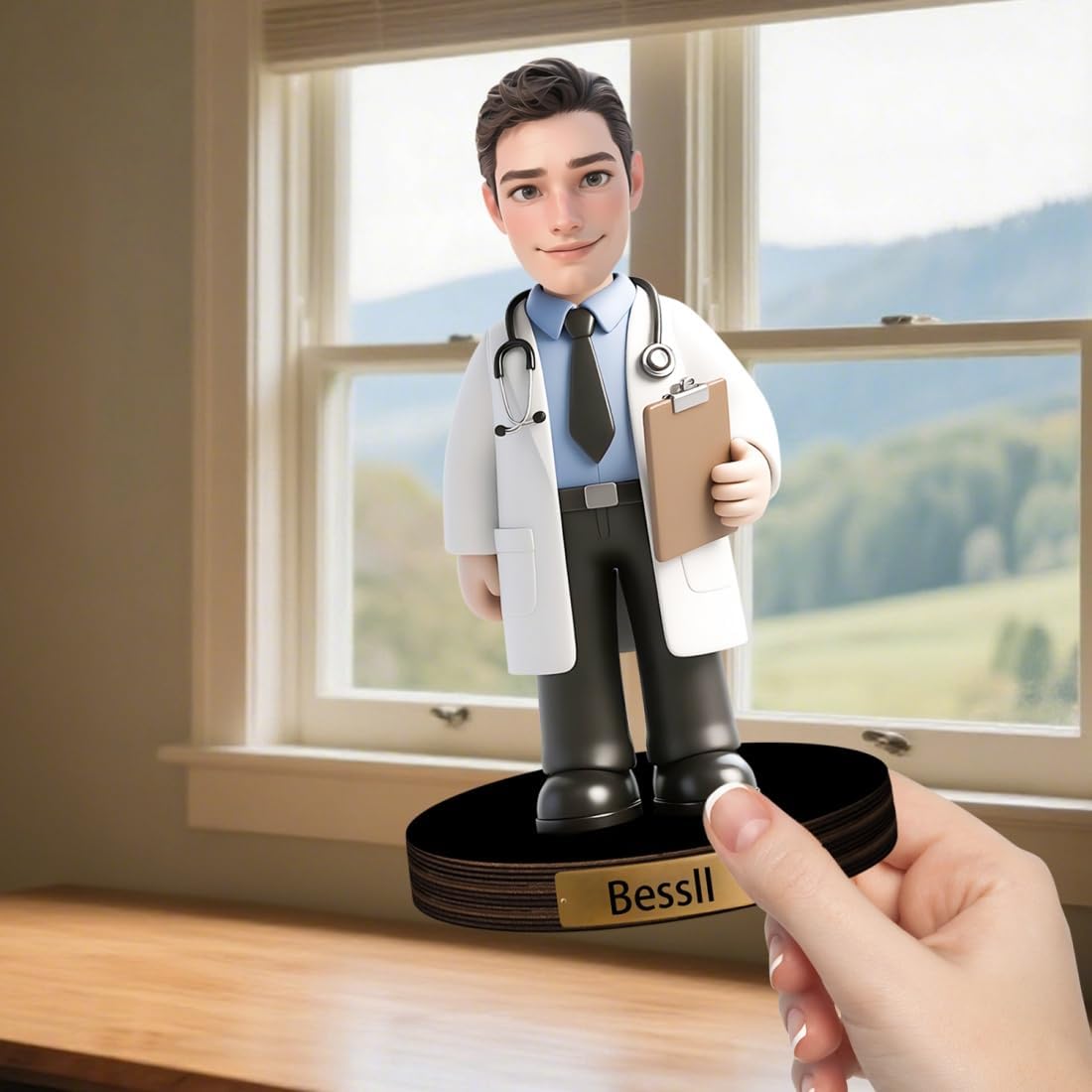 Personalized Cartoon Doctor Sculpture Ornament Sign Custom Men Doctor Office Decor Plaque Funny Doctors Portrait Desktop Figurine Name Desk Plaque Gift for Man Doctor Xmas Birthday,03