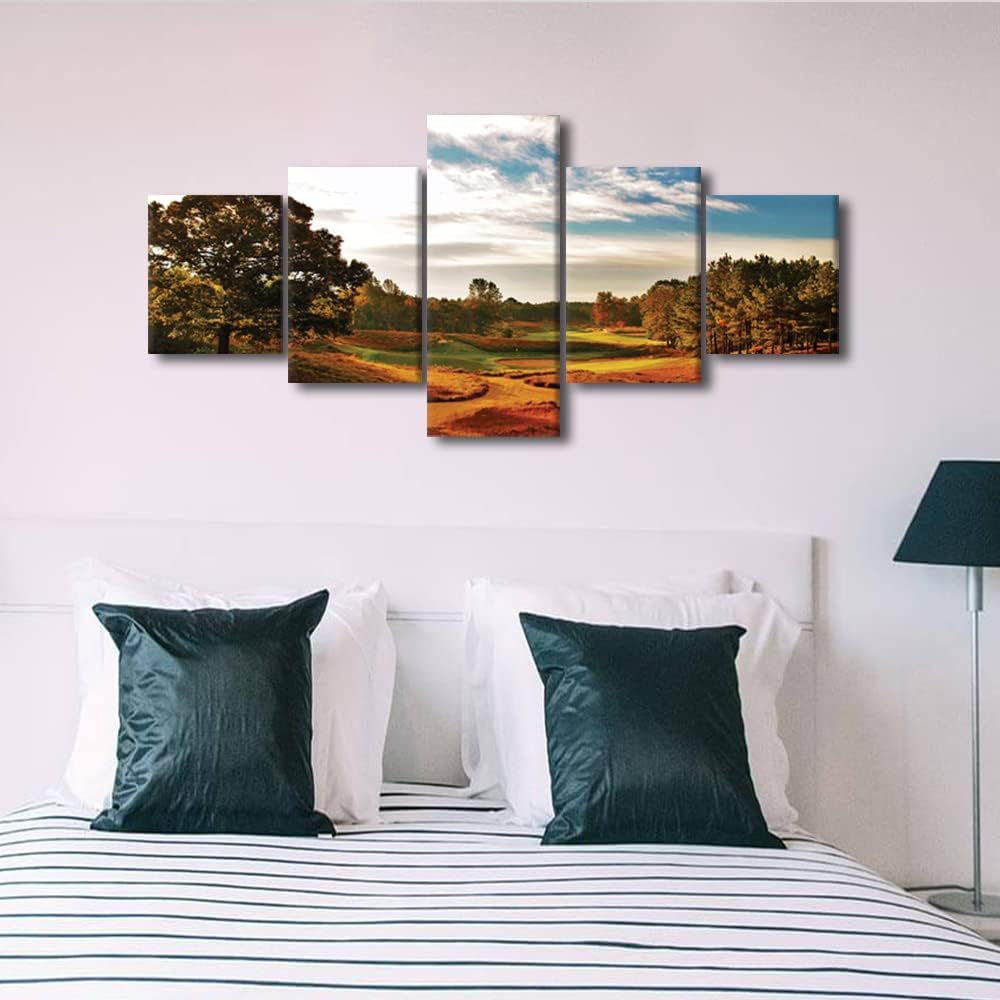 Tobacco Road Golf Course Wall Art Pictures North Carolina Golf Course Wall Decor Pictures Canvas Wall Art 5 Piece Modern Home Decor Artwork Posters and Prints Framed Ready to Hang - 50"W x 24"H