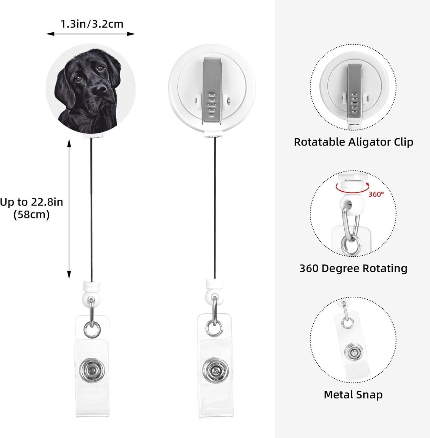 Black Lab Dog Badge Reels Retractable Badge Holder with Clip for Id Name Tag Office Worker Student Teacher Nurse Doctor