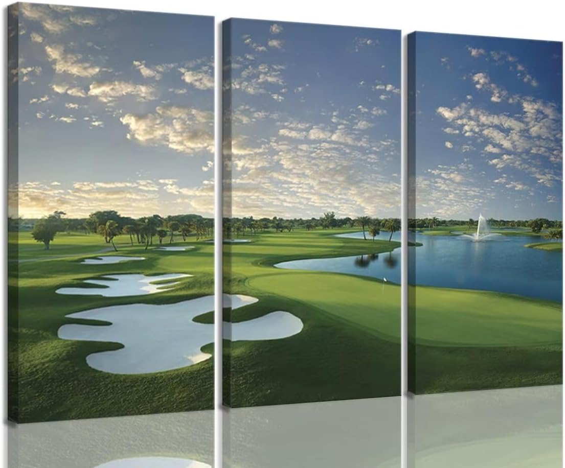 Golf Course Wall Art Golf Course Wall Decor for Living Room Bedroom Home Decorations Golf Course Picture Poster Print on Canvas Modern Artwork Framed Ready to Hang(14''W x 28''H x3)