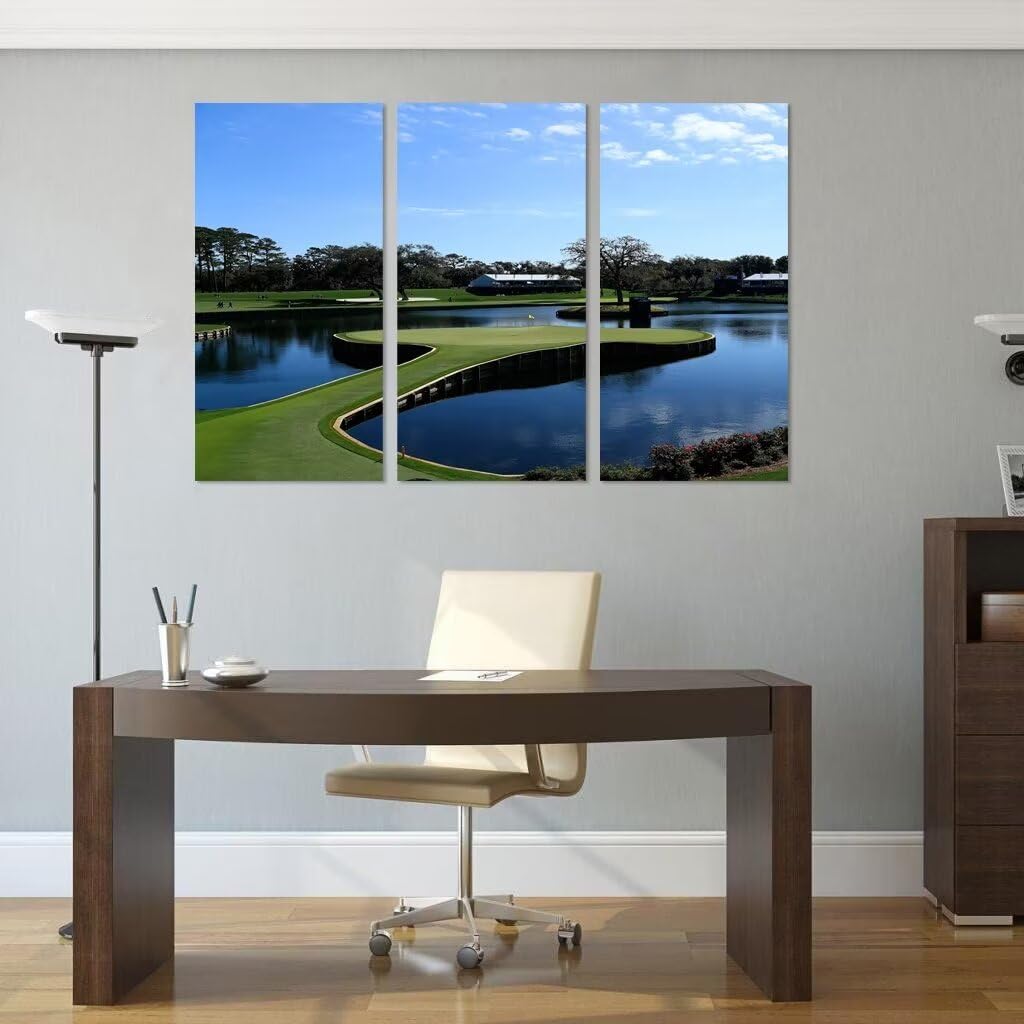 USA Golf Course Wall Art for Living Room Bedroom Bathroom Home Decorations TPC Sawgrass Golf Course Pictures Posters Framed Artwork Ready to Hang(20''W x 40''H x3)