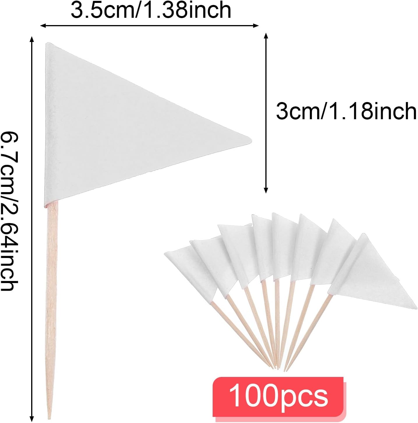 100 Pcs White Flag Cupcake Topper Sticks, Mini Golf Flags Toothpicks for Fruit Salad Masters Party Decorations, Blank White Cupcake Toppers for Appetizers