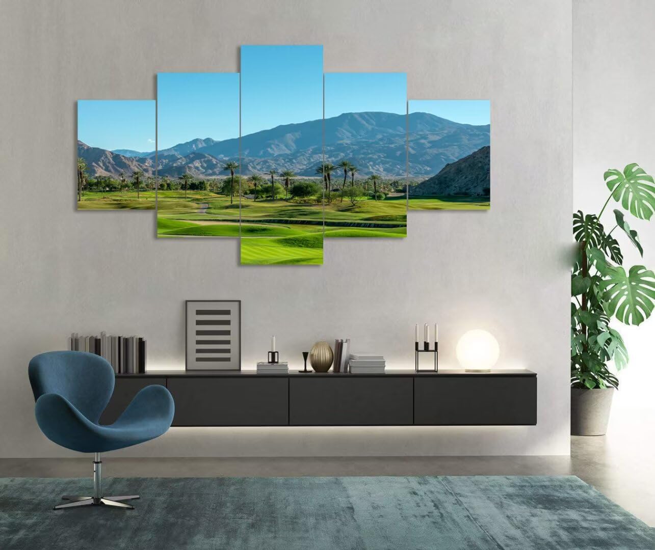 California Golf Course and Palm Tree Wall Art for Office Living Room Bedroom Home Decorations Gifts USA California Golf Course Pictures Framed Artwork Canvas Prints Ready to Hang(60''W x 32''H)