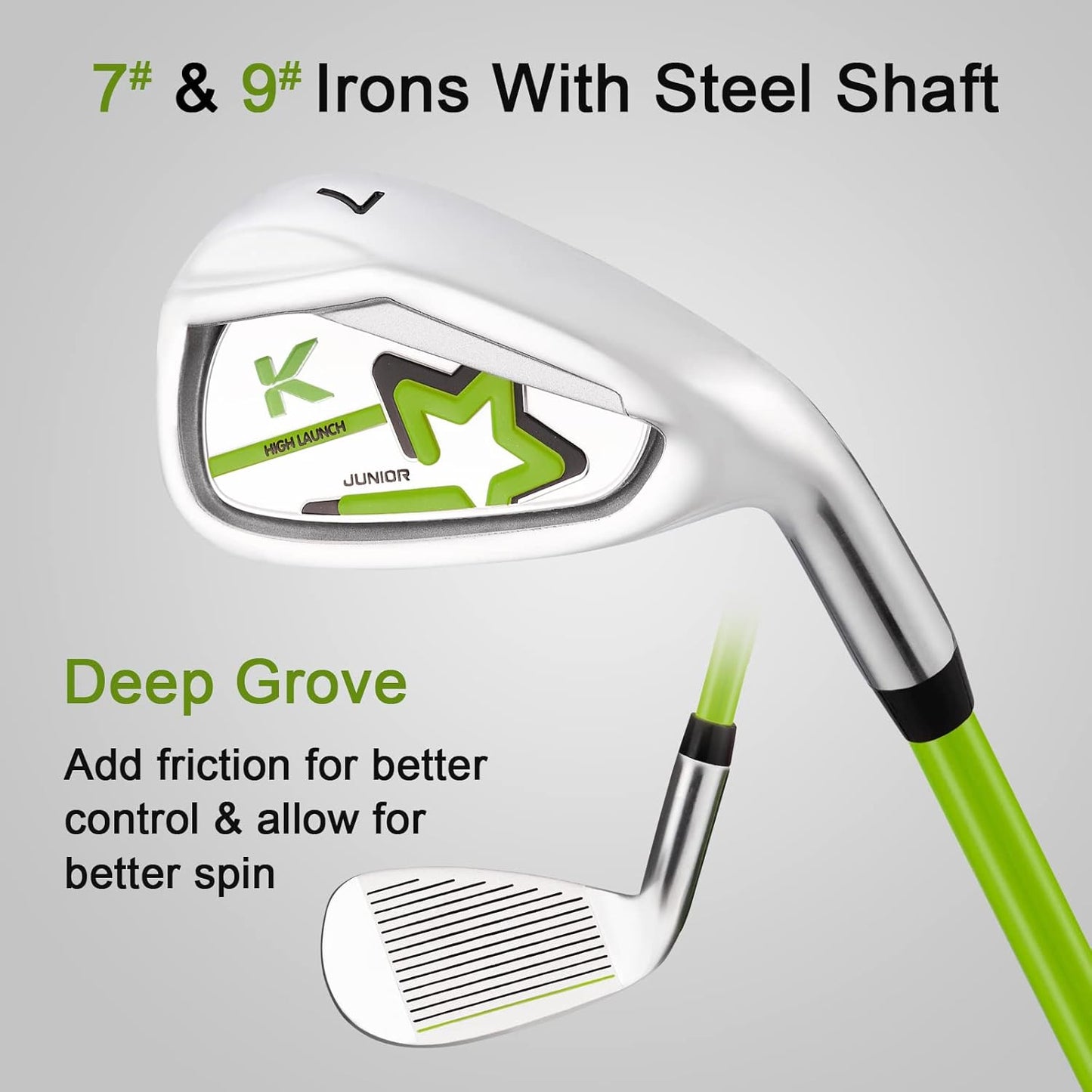 KVV Junior Complete Golf Club Set for Kids/Children Right Hand, Includes Oversize Driver, Irons, Putter, Head Cover, Portable Golf Stand Bag