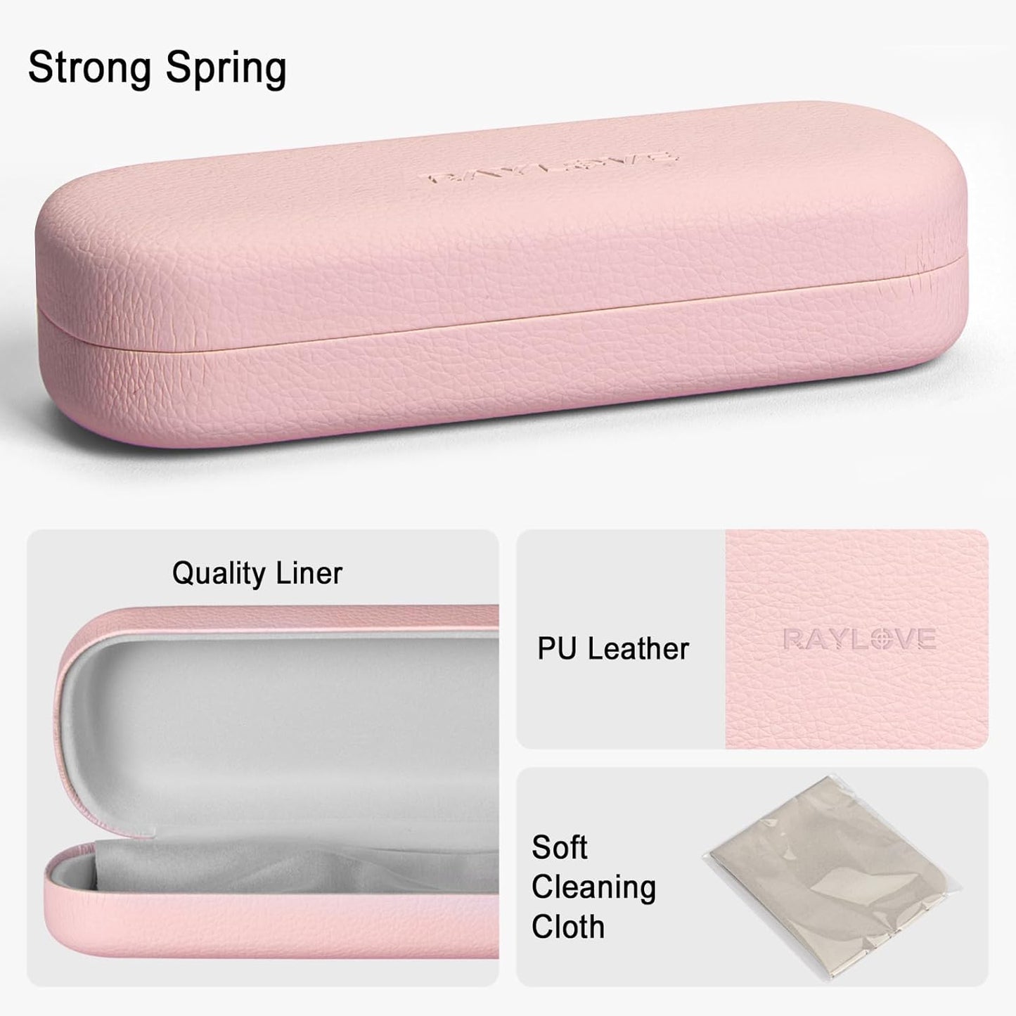 RayLove Glasses Case Hard Shell Eyeglass Case with Cleaning Cloth, PU Leather Protective Eye Glass Cases Fits Most Sunglasses