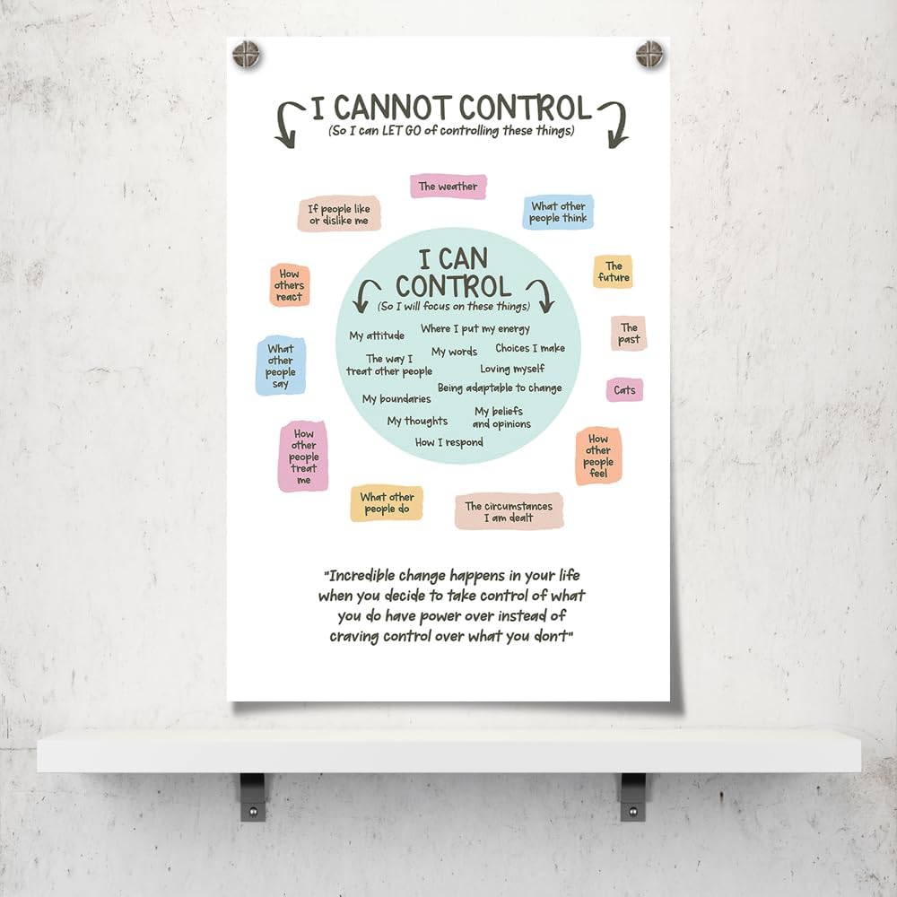 uoyien Growth Mindset Mental Health Posters I Cannot Control and I Can Control Positive Affirmations Charts Canvas Wall Art Kids Educational Prints For Calming Corner Decorations Unframed 12x16in