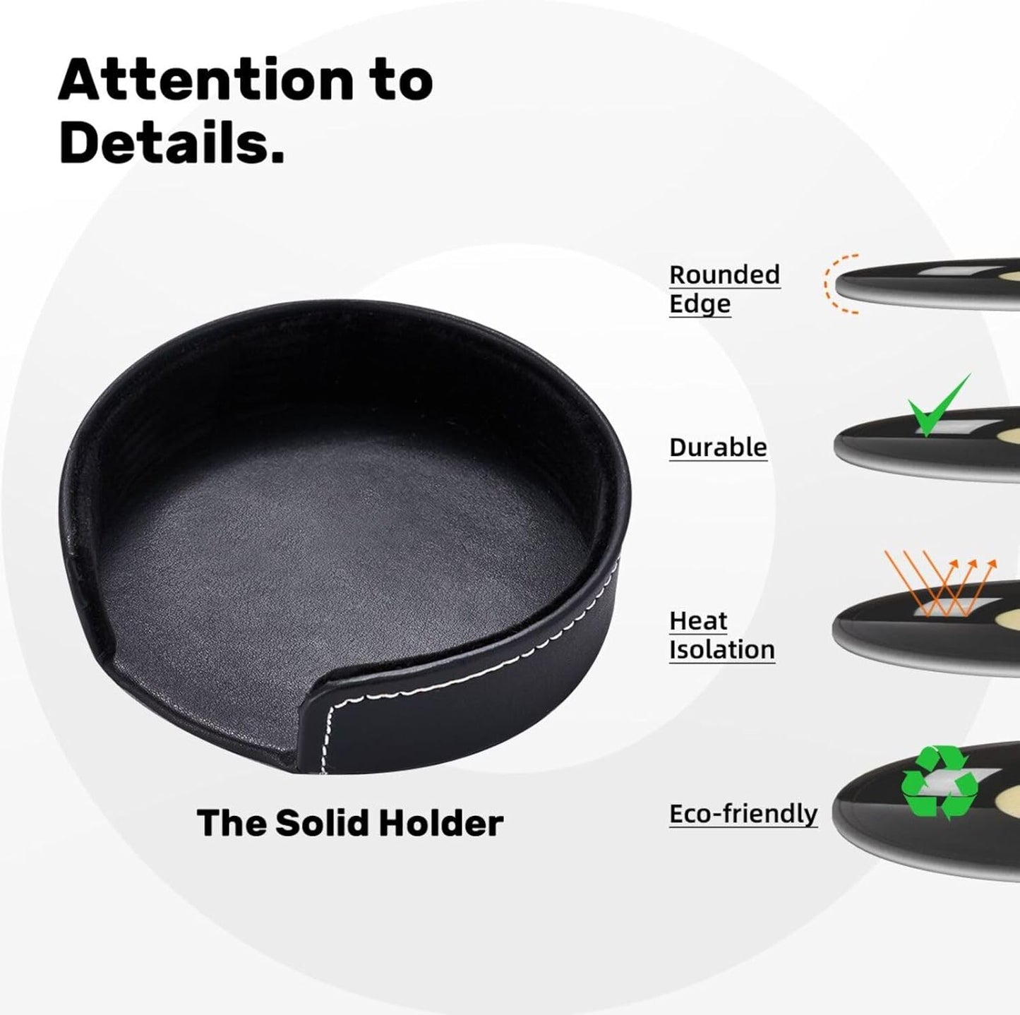 6 Pcs Black 8 Billiards Drink Coasters with Holder Coasters for Drinks Coffee Table Home Decor Housewarming Gift