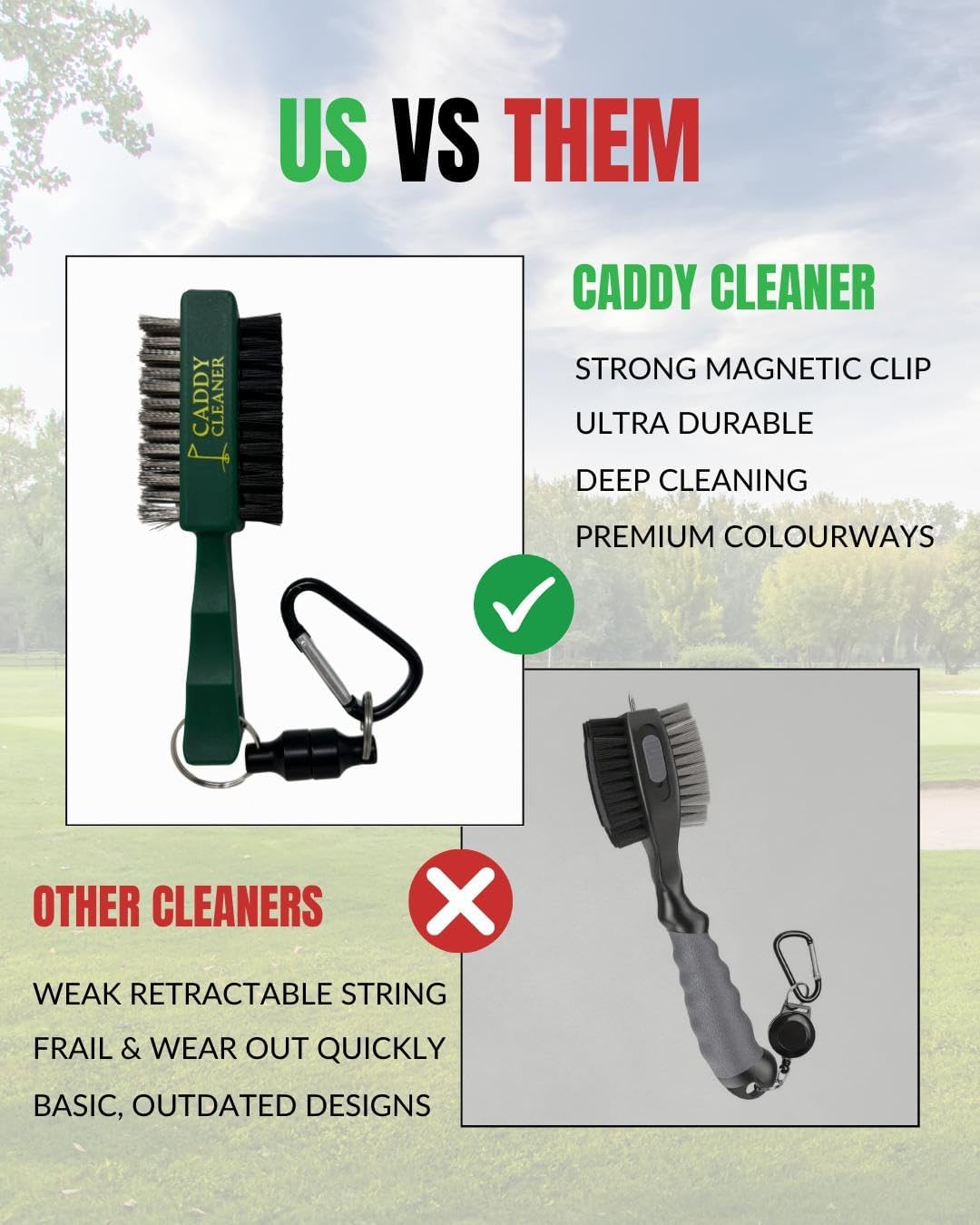 Clean Swing Mini Brush – Golf Club Cleaner with Magnetic Clip, Dual-Sided Brush | Golf Accessories for Men, Best Golf Gift | Caddy Cleaner